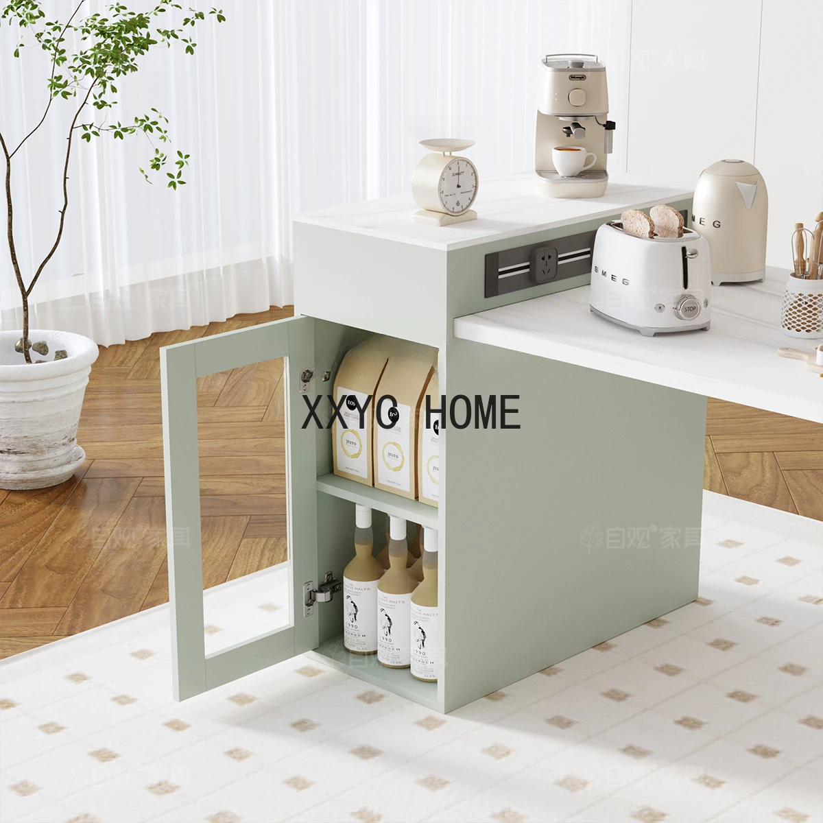 American Kitchen Island Dining Table Integrated Retractable Stone Plate Table Bar Counter Retractable Rectangular Dining Table