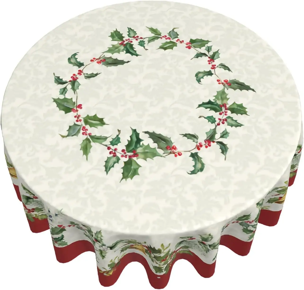 Merry Christmas Round Tablecloths 60 Inch Winter Gold Green Table Cloth Polyester Fabric Table Cover for Kitchen Indoor Party