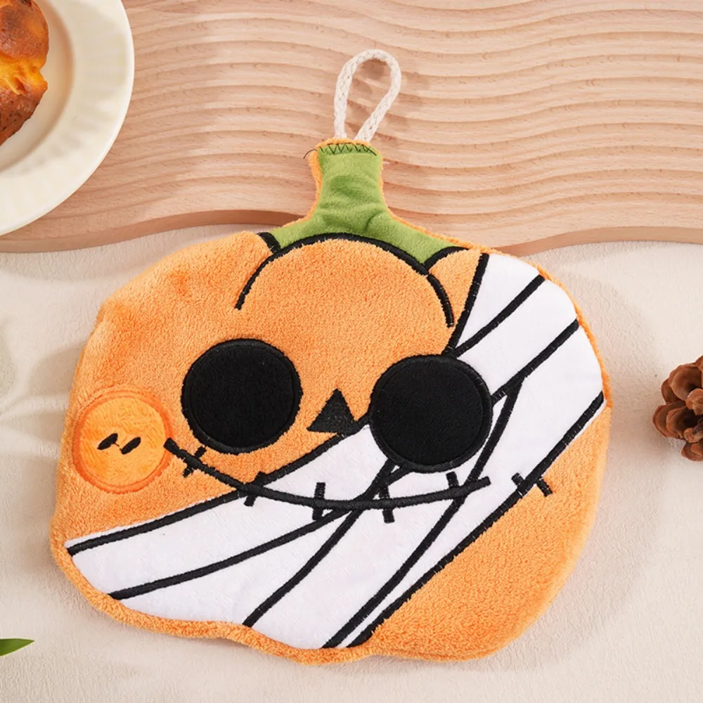 Soft Coral Fleece Halloween Pumpkin Hand Towel Hangable Absorbent Cartoon Cleaning Towels Black Cat/Ghost Kitchen Towels