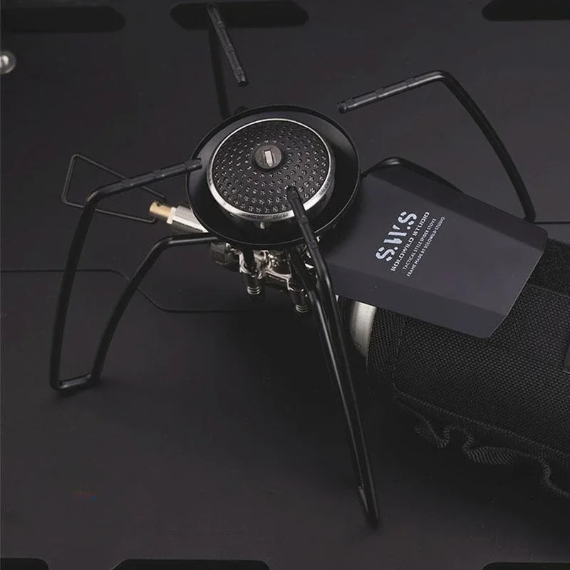 Camping Black Spider Foldable Cassette Gas Stove, Outdoor Cooking Set with Tableware Portable BBQ Grill and Cookware Picni