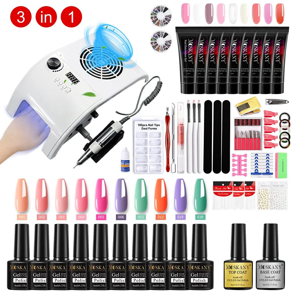 MOSKANY Nail Set With Full-featured 140W Manicure Machine With Poly Nail Gel 10 Color Nail Polish A Full Set Of Nail Tools