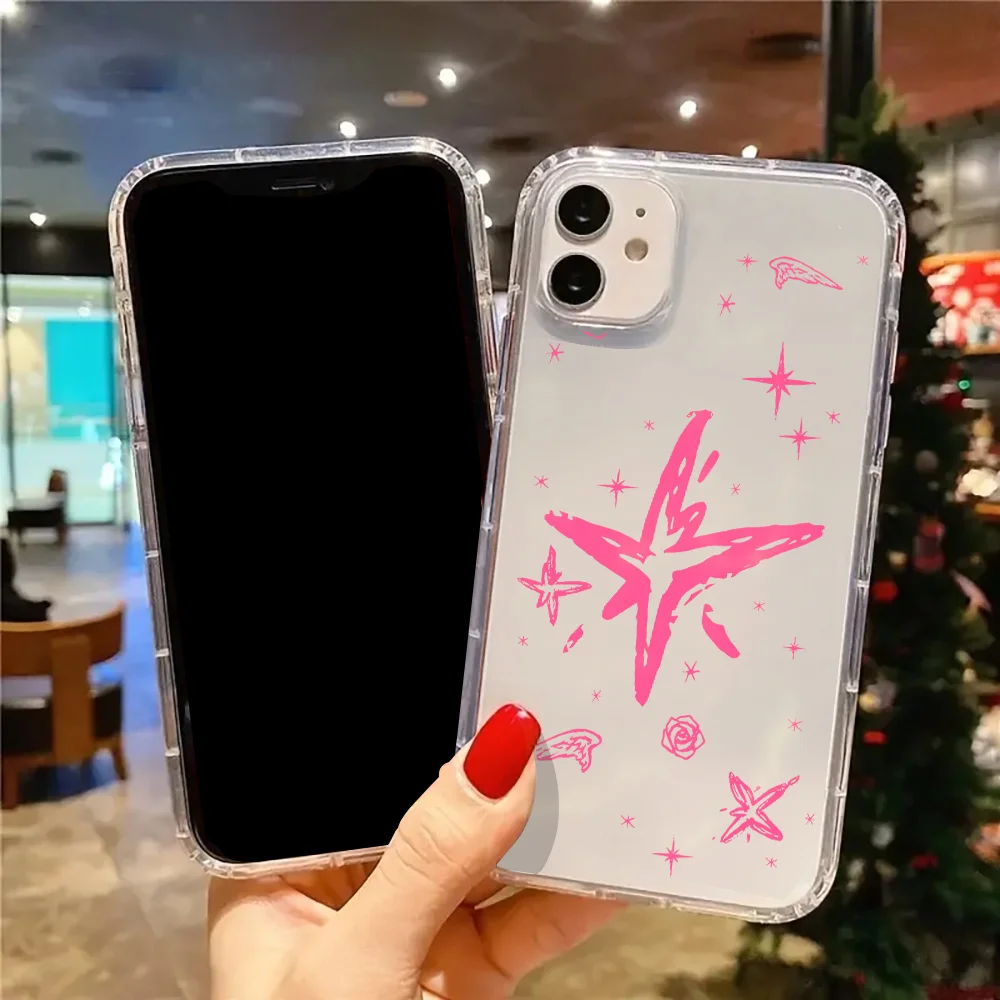 Custodia per telefono trasparente estetica Pink Star TXT Mini-Series per iPhone 17 16 13 14 15 Pro Max