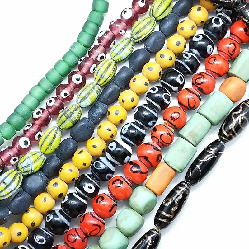 Nepal Hand Archaistic Lampwork Beaded Necklace New Trade Beads Strand TSB0012