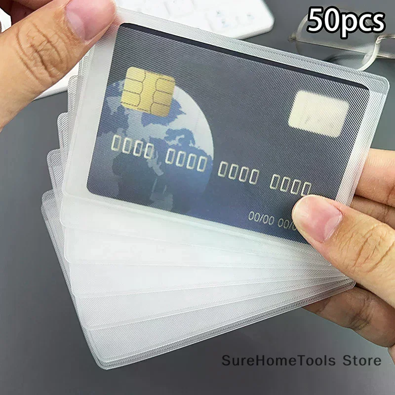 50Pcs PVC Waterproof Transparent Card Holder Plastic Card ID Holders Case To Protect Credit Cards Card Protector Cardholder Bags