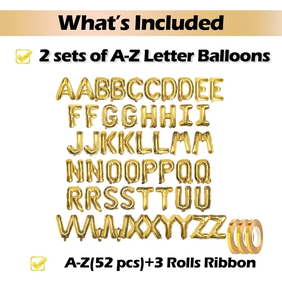 52 قطعة 16 بالونات حروف ذهبية مع مجموعتين من الألفية المعلقة من AZ مايلر من الألومنيوم للتخرج ليلة رأس السنة وعيد الميلاد Pa