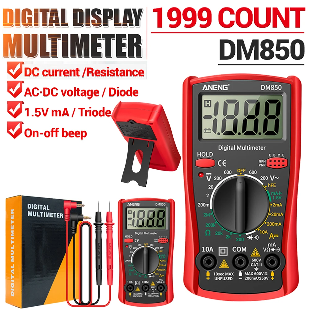 ANENG DM850 Automatic Professional Multimeter 1999 Count AC/DC Current Diode Measurement Adjustable Support Frame