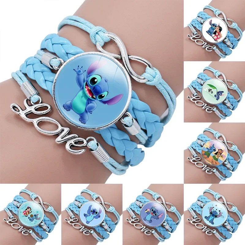 Disney Cartoon Lilo & Stitch Bracelet Cute Stitch Leather Braided Hand Chain Wristand Accessories Anime Children Jewelry Gifts