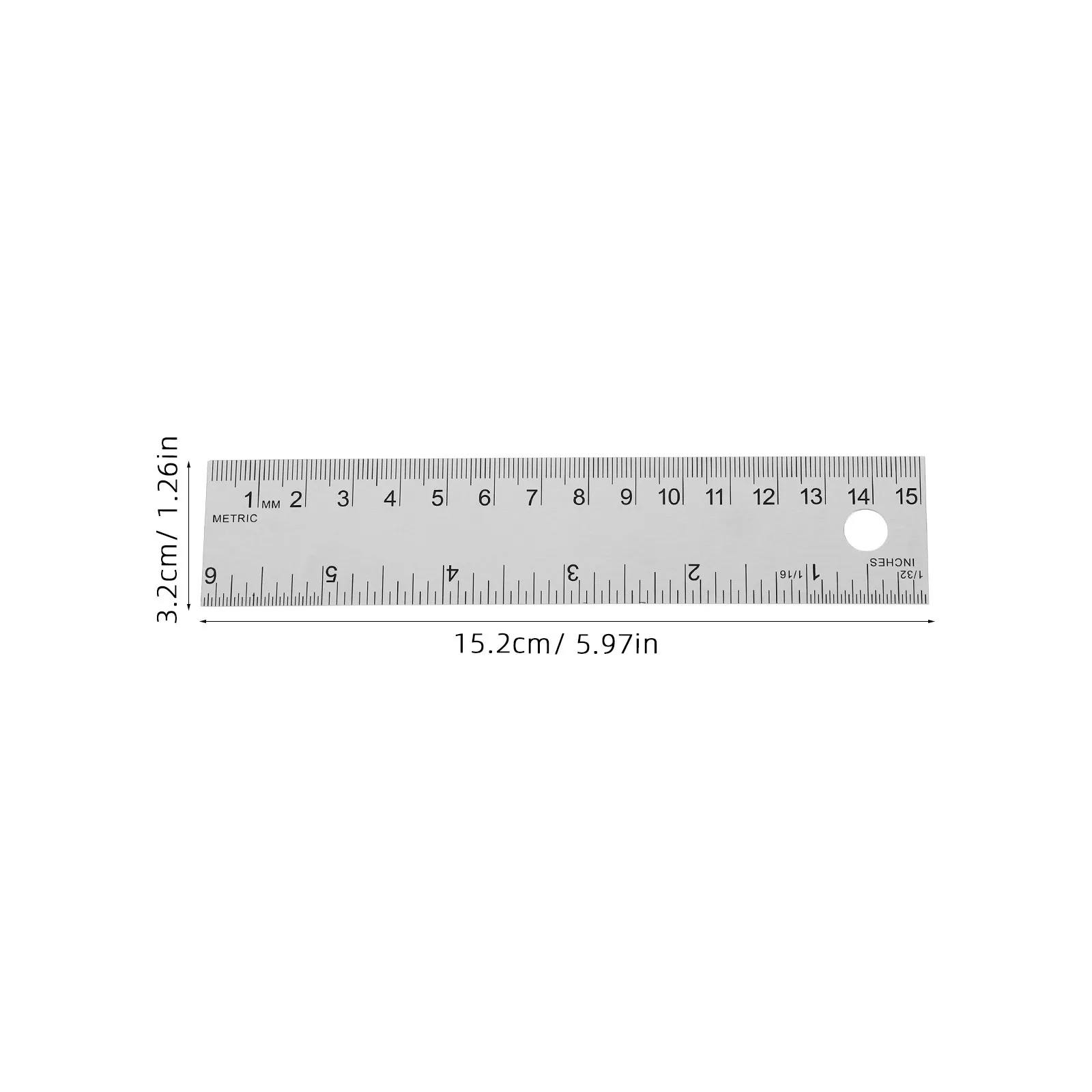 Stainless Steel Cork Backed Metal Ruler 15 Cm 6 Inch Inch Centimeter Scale Hanging Hole Non Slip Accurate Drawing Tool