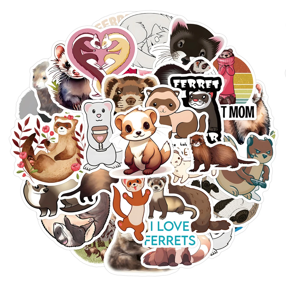 10/30/50/100pcs Kawaii Animal Ferrets Cartoon Stickers Aesthetic Decals Kid DIY Laptop Suitcase Phone Bike Wall Cute Sticker Toy