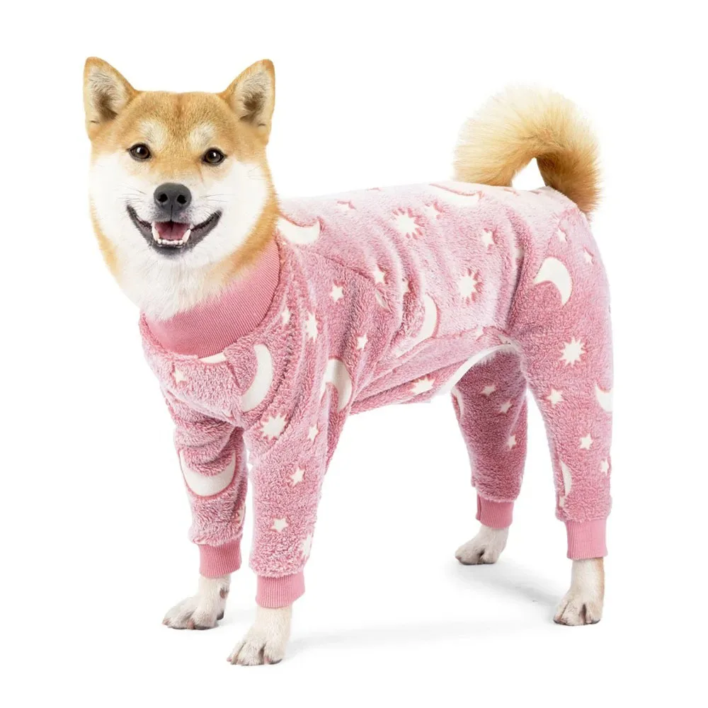 

Flannel Dog Pajamas Jumpsuit Dogs Pajamas For Medium Large Dogs Bone Moon Pattern Warm Jumpsuits Coat Dog Clothes