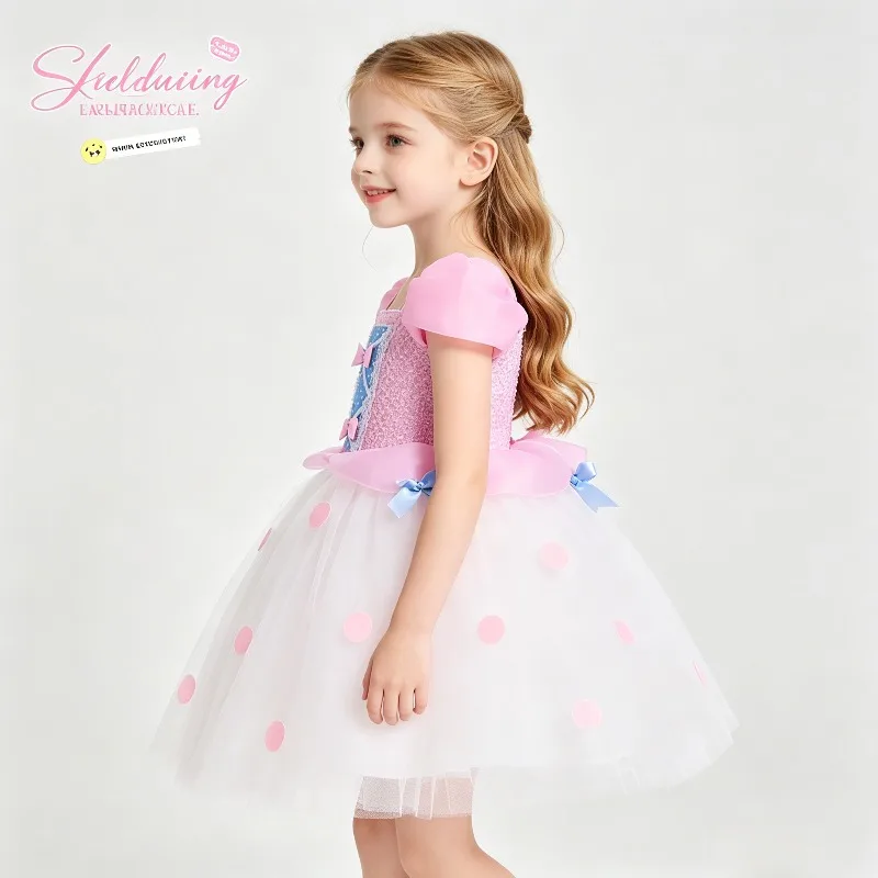 

Pink Tulle Tutu Skirt Fluffy Mesh Mini Gown Matching Headwear Set Birthday Stage Photo Evening Holiday Gathering Party Outfit