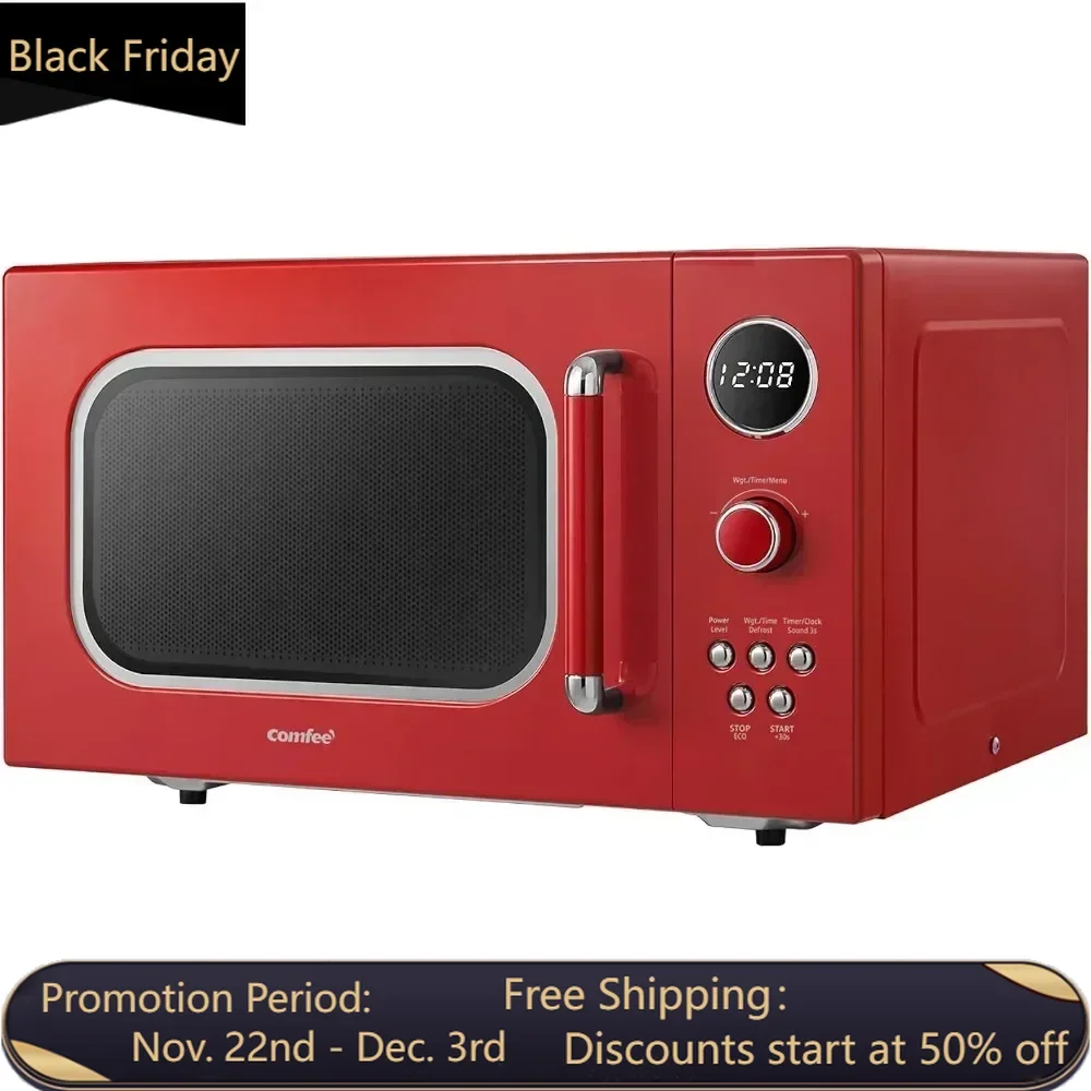 

Retro Microwave with 9 Preset Programs, Turntable Reset Function, Mute Function, ECO Mode, LED digital display, 0.9 cu.ft, 900W