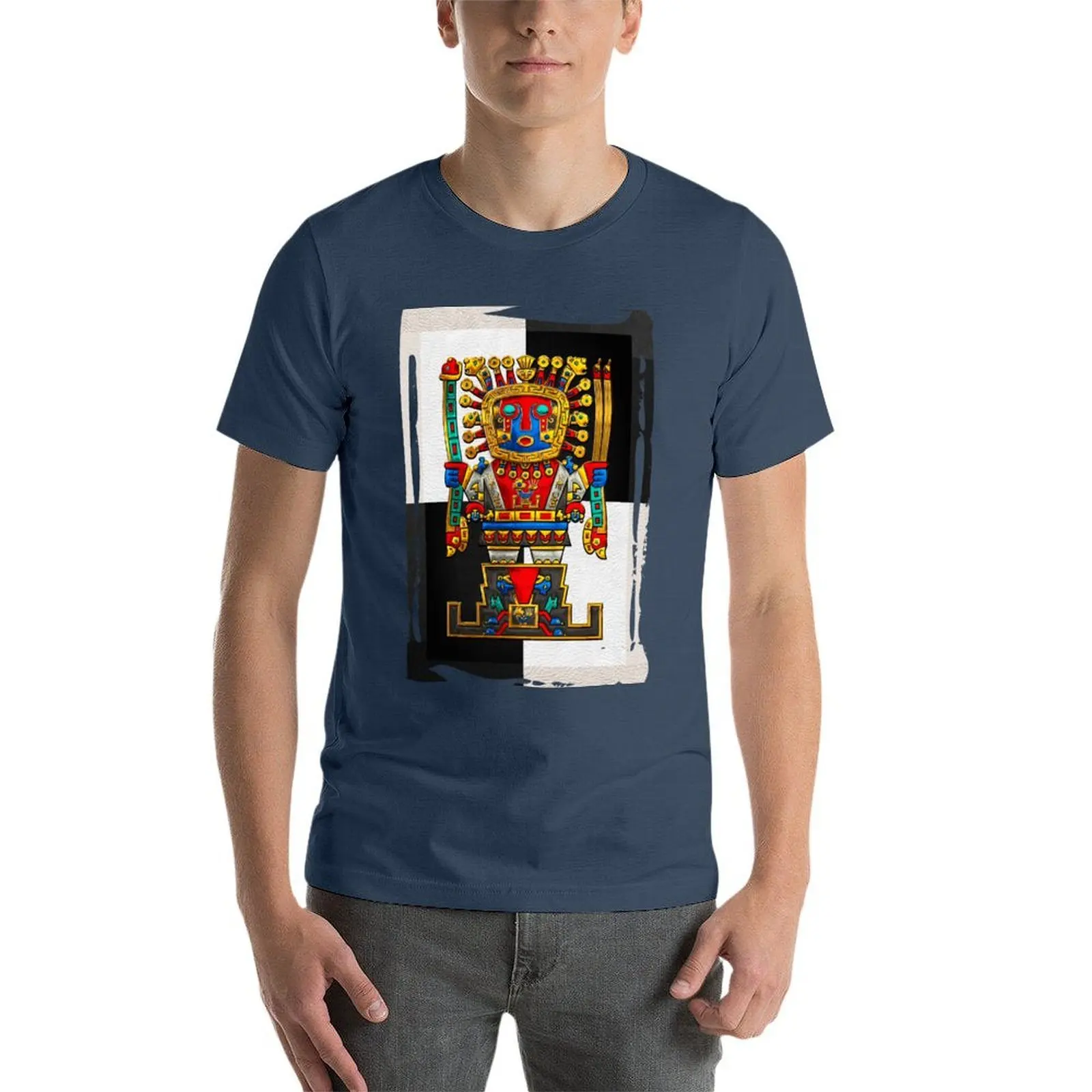 إنكان آلهة-الخالق العظيم Viracocha على أبيض وأسود تي شيرت مطبوعة تي شيرت للرجل تي شيرت رجل القطن تي شيرت #4