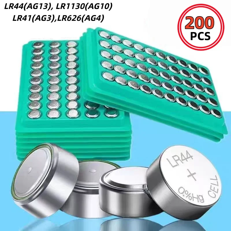 1.55V Universal Coin Battery 200Pcs AG13 LR44 AG10 AG4 AG3 LR1130 LR41 LR626 for Small Electronic Devices