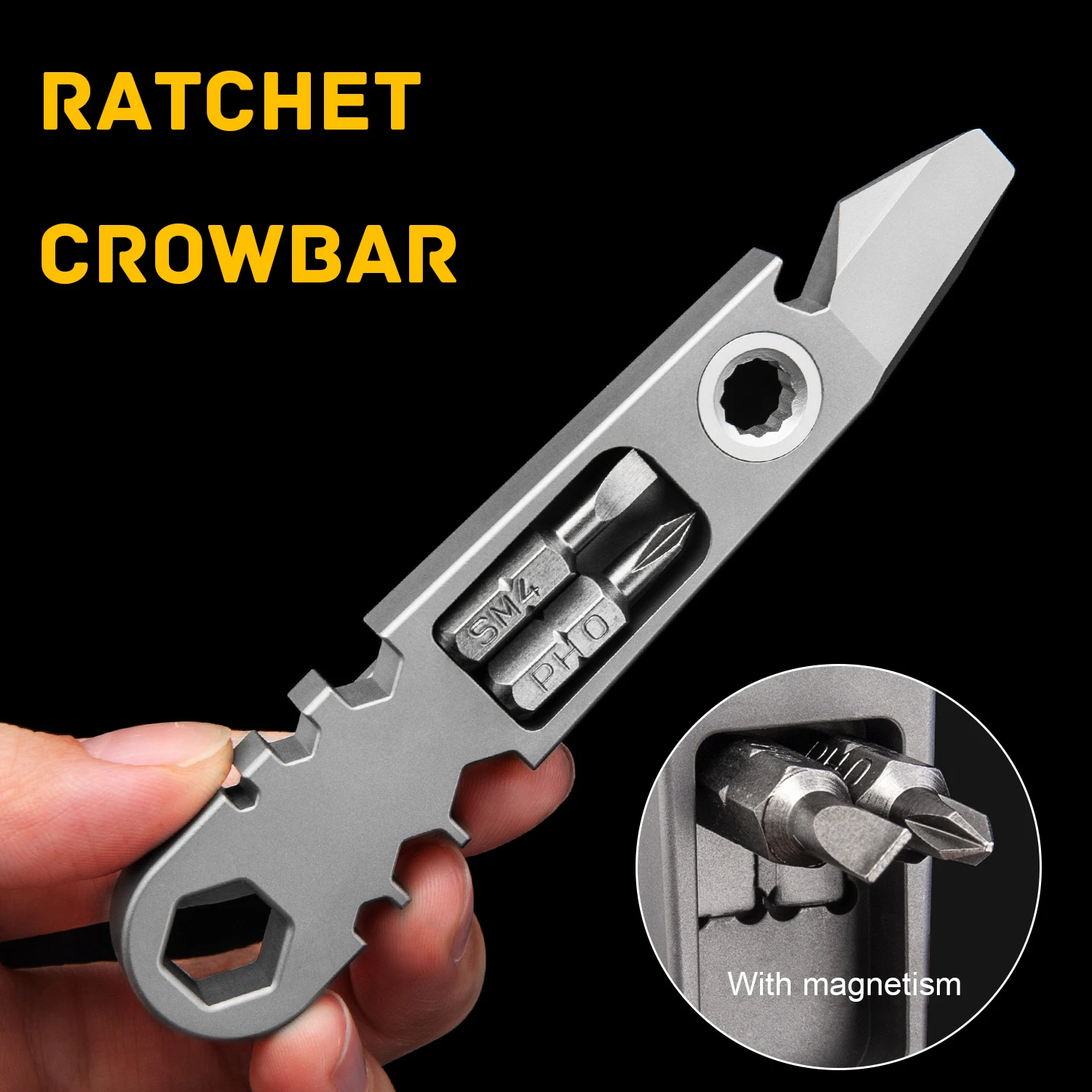 Titanium Alloy Ratchet Crowbar Ratchet Screwdriver Riding Portable Multi-Function Maintenance Tool EDC Bottle Opener Nail Lifter