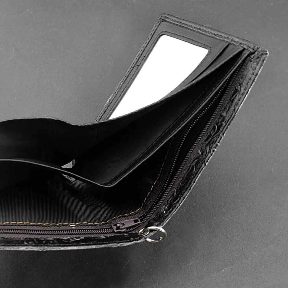 Punk Rock Biker Herren-Geldbörse mit Metallkette Retro Silberner Drache Geprägt Echtes Leder Diebstahlsichere Kettenbörse für Männer – Detail 5