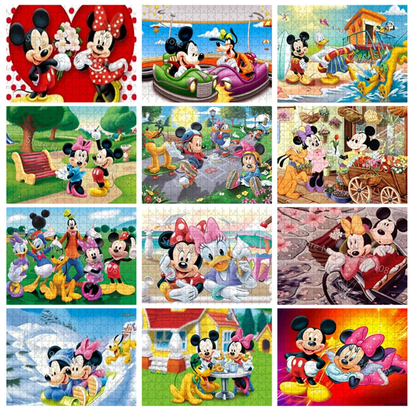 Disney 300/500/1000 Pieces Wooden Puzzle Mickey Donald Duck Jigsaw Puzzles Cartoon Picture Kids Educational Intellectual Toys