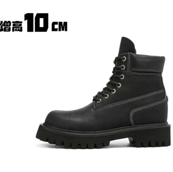 Short boots cowhide men's winter outdoor British style thick soled waterproof high top yellow boots view 2