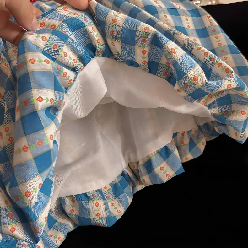 (0-8 Jahre) Modische Karierte Prinzessinnenkleider für Babymädchen, Blaues Geburtstagsparty-Kleid, Sommerliches Mädchen-Freizeitkleid, Neuerscheinung – Detail 7