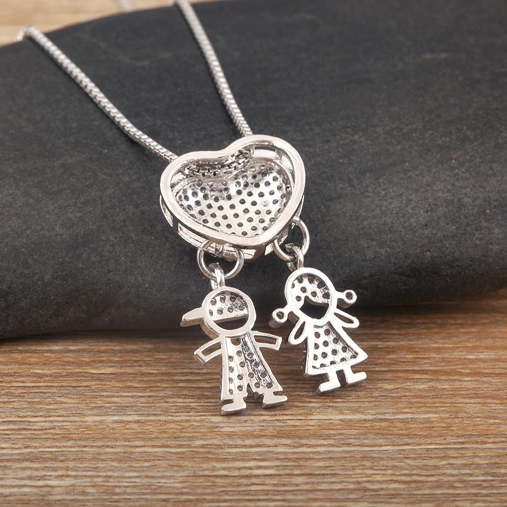 AIBEF Trendy Boy/Girl Pendant Necklaces Women Fashion Charm Cute Chain Choker Heart Family Jewelry Son/Daughter Birthday Gifts