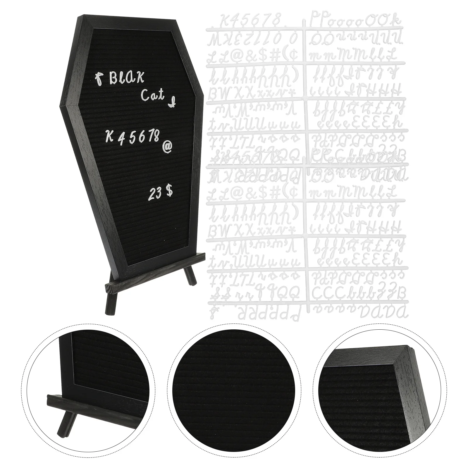 1Set Foldable Coffin Shaped Message Board with DIY Letters Wooden Frame Decorative Letter Board for Desktop Use