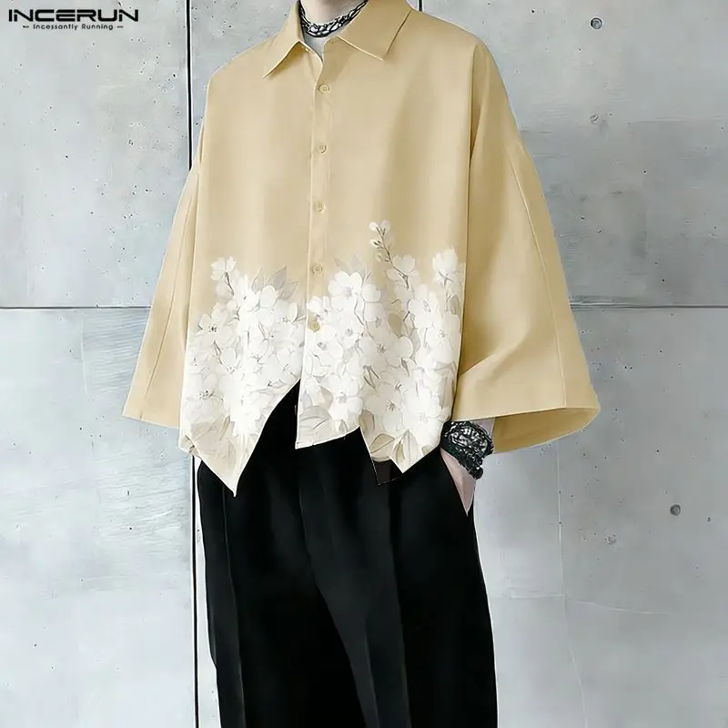 

Мужская рубашка INCERUN с цветочным принтом, отложным воротником, длинным рукавом, свободного кроя, повседневная, уличная одежда, модные топы для отдыха, мужские рубашки 2026