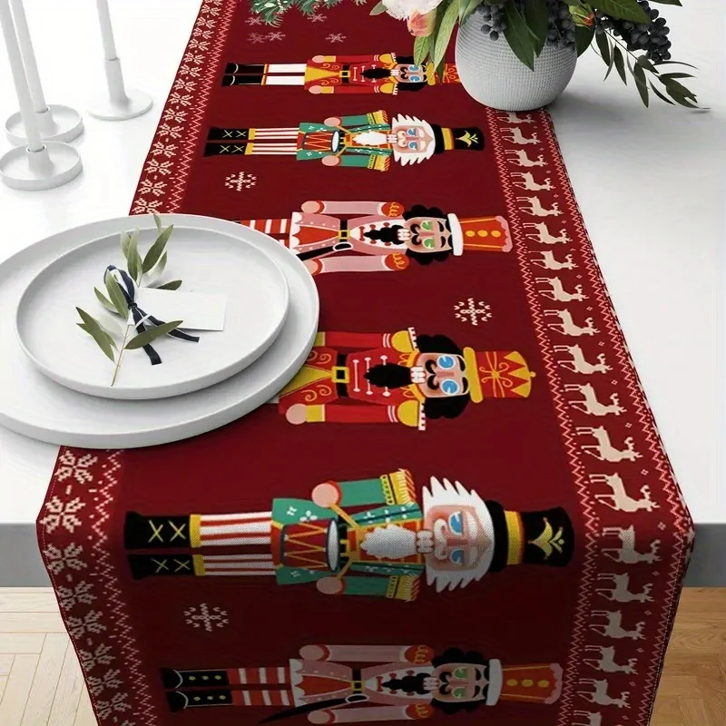 Christmas Nutcracker Snowflake Linen Table Runner Party Decor Winter Xmas Kitchen Dining Table Runner Christmas Decorations