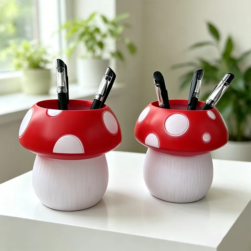 Kawaii  Mushroom Plastic Pen Container Series Suitable Makeup Brushes Container Office Supplies Cute Desktop Creative Decoration