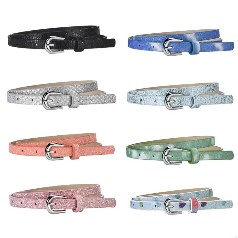 

H58E Поясной ремень унисекс Джинсовый ремень Узкий ремень с инкрустацией блестками