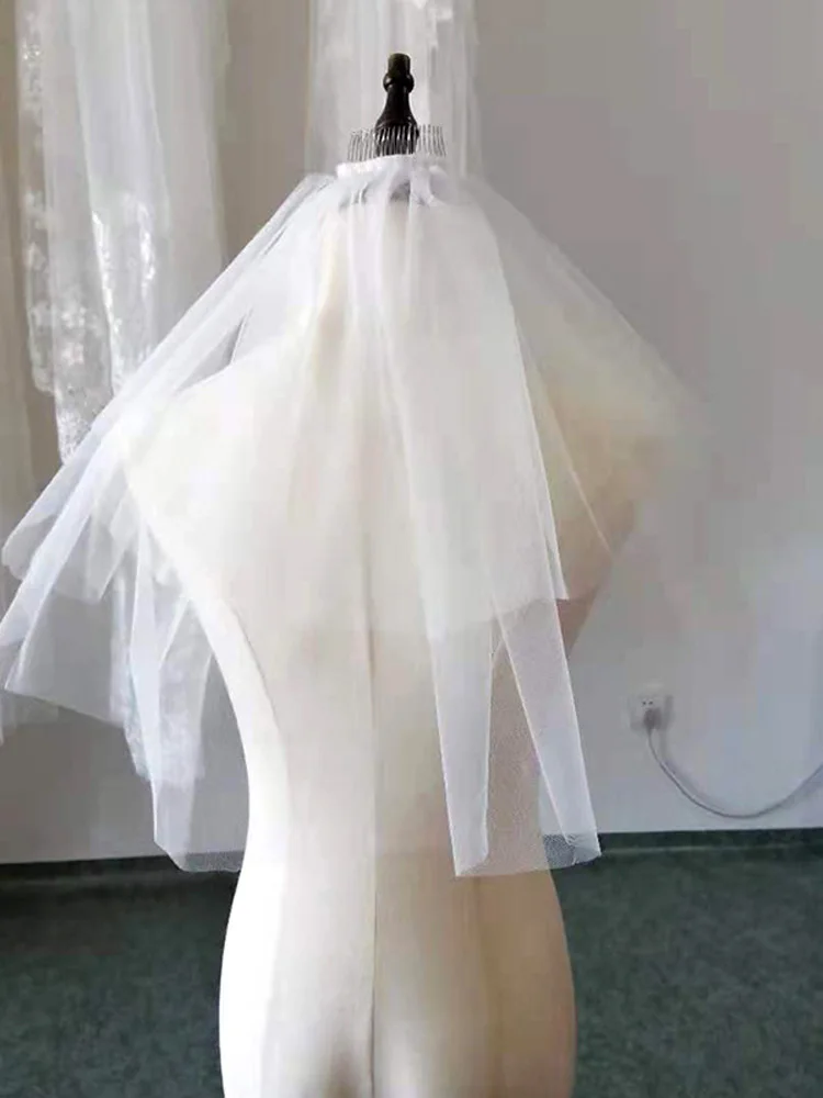 Fancy Short Wedding Veil White, Ivory, Red, Black Soft Tulle with Comb Bridal Veils with Pearls