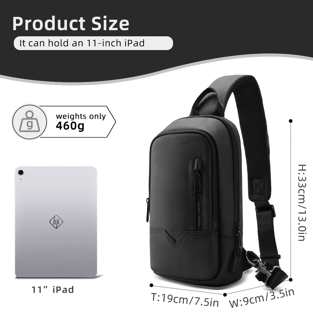 HcanKcan Fashion Shoulder Sling Bag Men Waterproof Messenger Bag Leisure Male Chest Sport Packs Travel Handbag With USB Charging