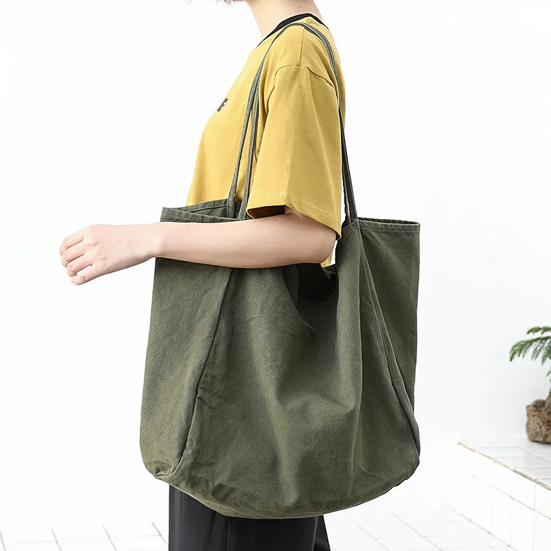 Korean Vintage Casual large-capacity Canvas Women bag Retro old handbag simple Literary shoulder Shopping bag