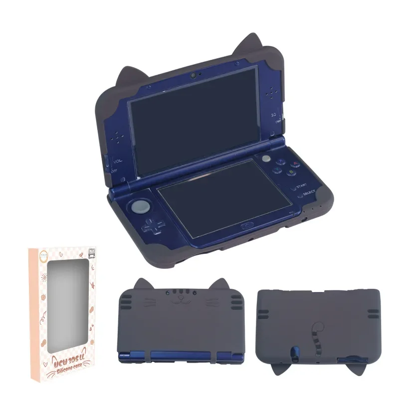 3D-siliconen hoesje met kattenoren voor de nieuwe Nintendo 3DS LL/XL, volledig beschermend, zachte hoes met extra dikke hoeken, krasbestendig en schokabsorberend.