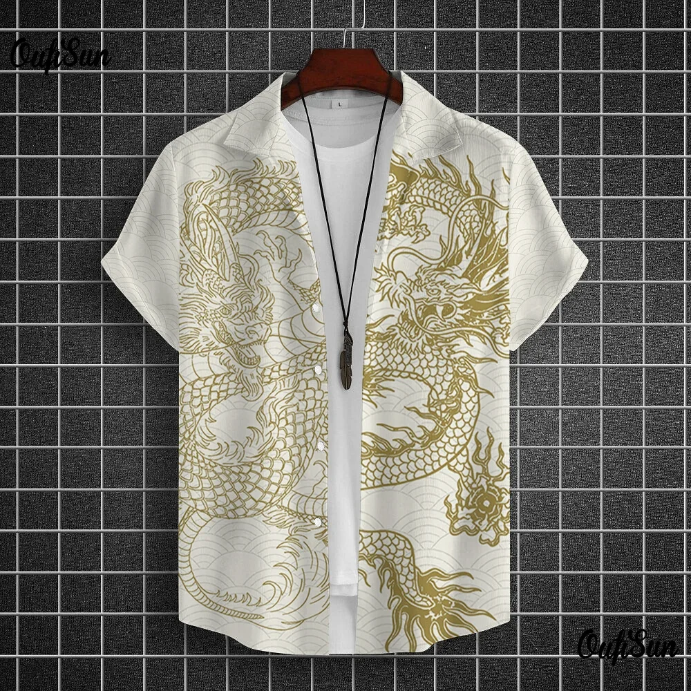 Camisa de manga corta con estampado 3D de año del Dragón para hombre, Top holgado de talla grande, Feliz Año Nuevo, verano, nuevo, 2024