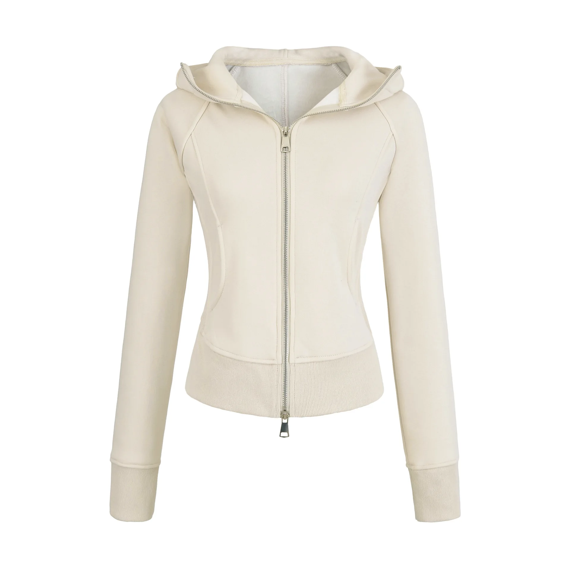 Same Style Yoga Outfit Zipper Jacket Cardigan 2025 Autumn Winter Fleece Lined Hooded Slim Fit Sweatshirt Casual Top 8J7L