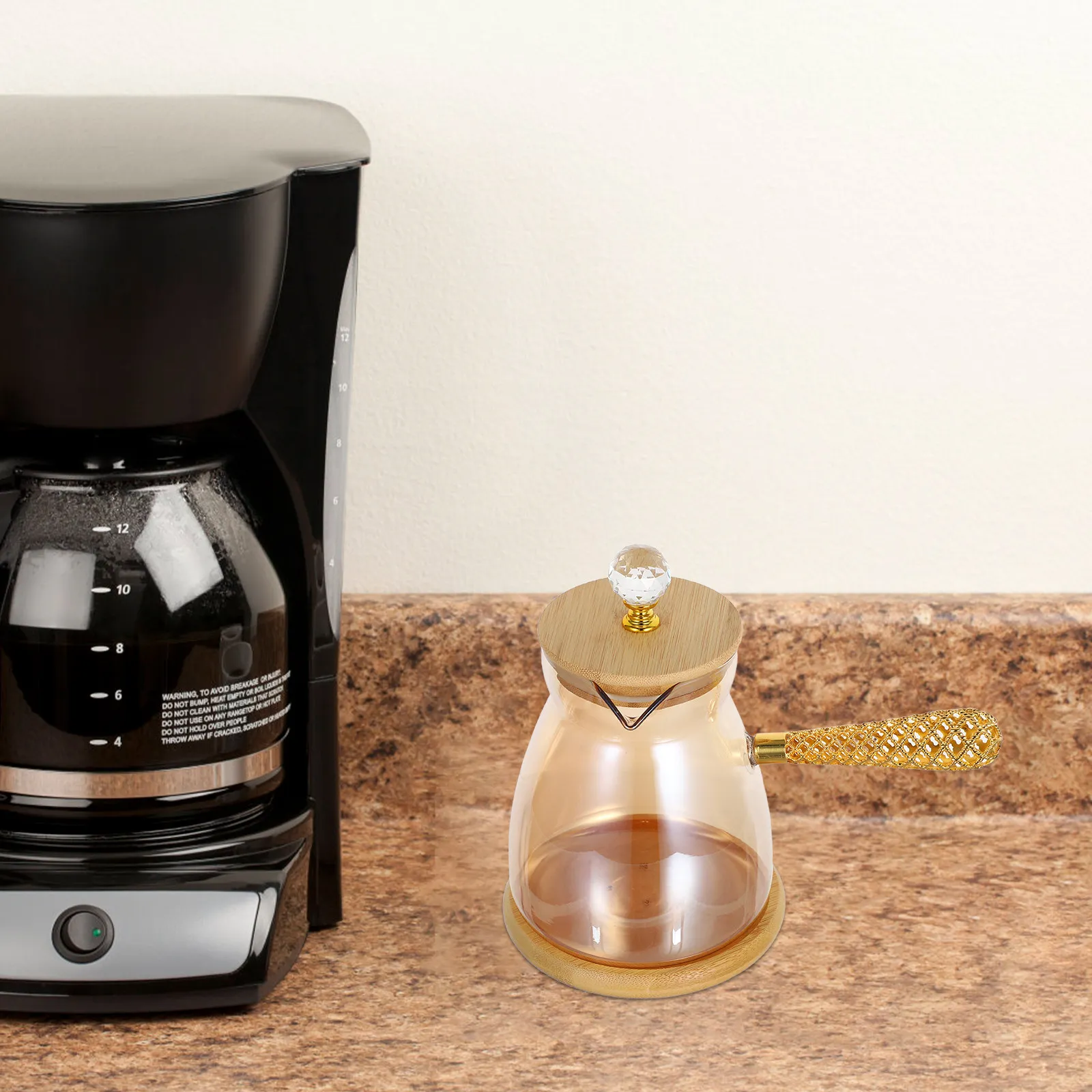 Turkish Coffee Pot Glass Small Milk Warmer Briki Stove Side Handle Manual Brewing Arabic Greek Coffee Maker 750Ml view 2