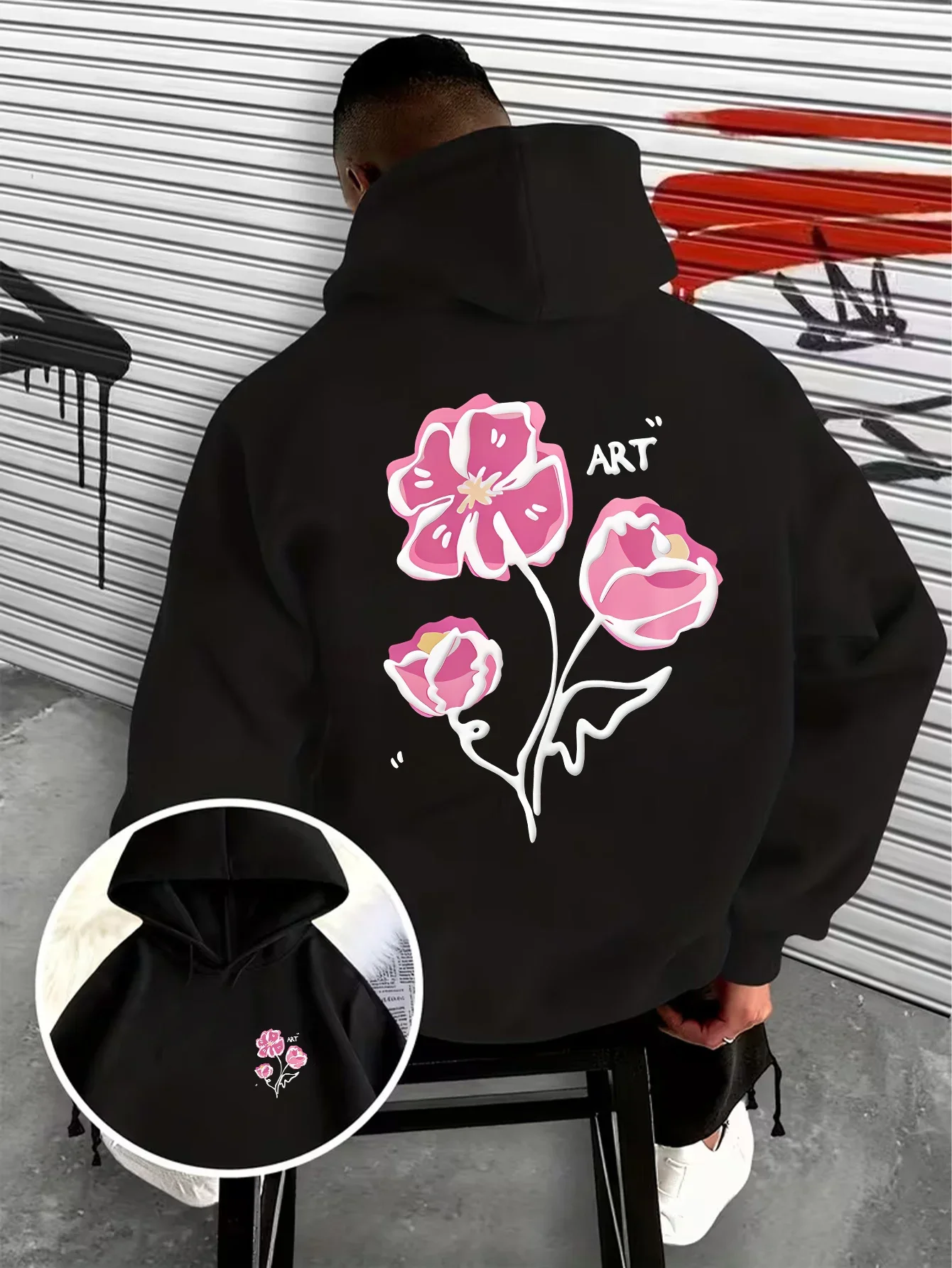Minimalist Art Tulip Flower Graphic Hoodie Autumn Winter Streetwear Daily Sweatshirt For Men Unisex Oversized