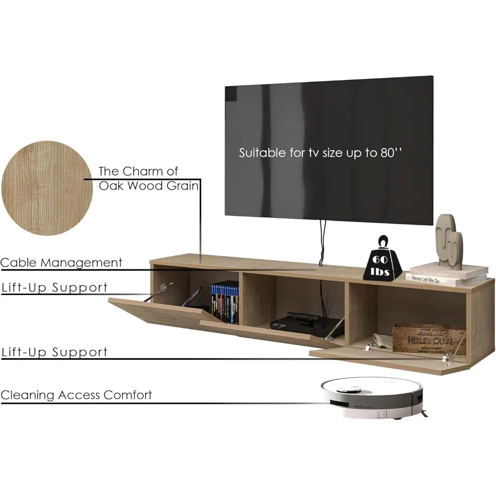 Floating TV Stand, TV Stand up to 75 inch TV, Floating TV Stand Wall Mounted, Floating Entertainment Center image 6