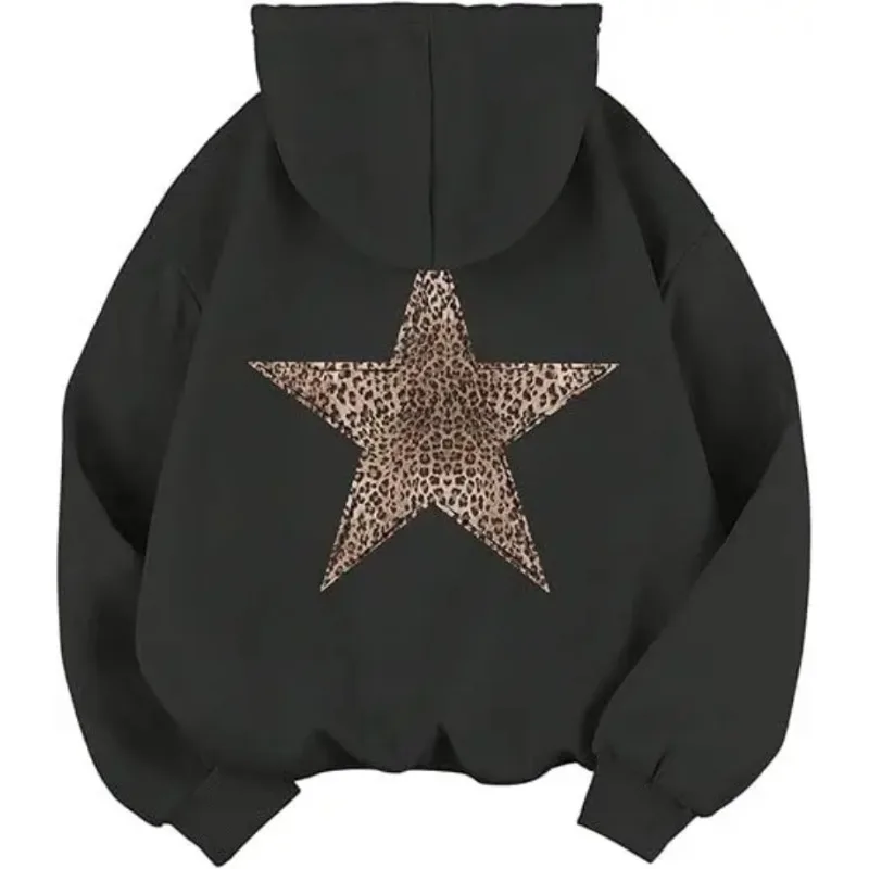 ستار جرافيك هوديس Y2k ليوبارد طباعة مقنعين البلوز الفهد هوديي الشارع الشهير للجنسين البلوز القمم ملابس الشتاء النساء