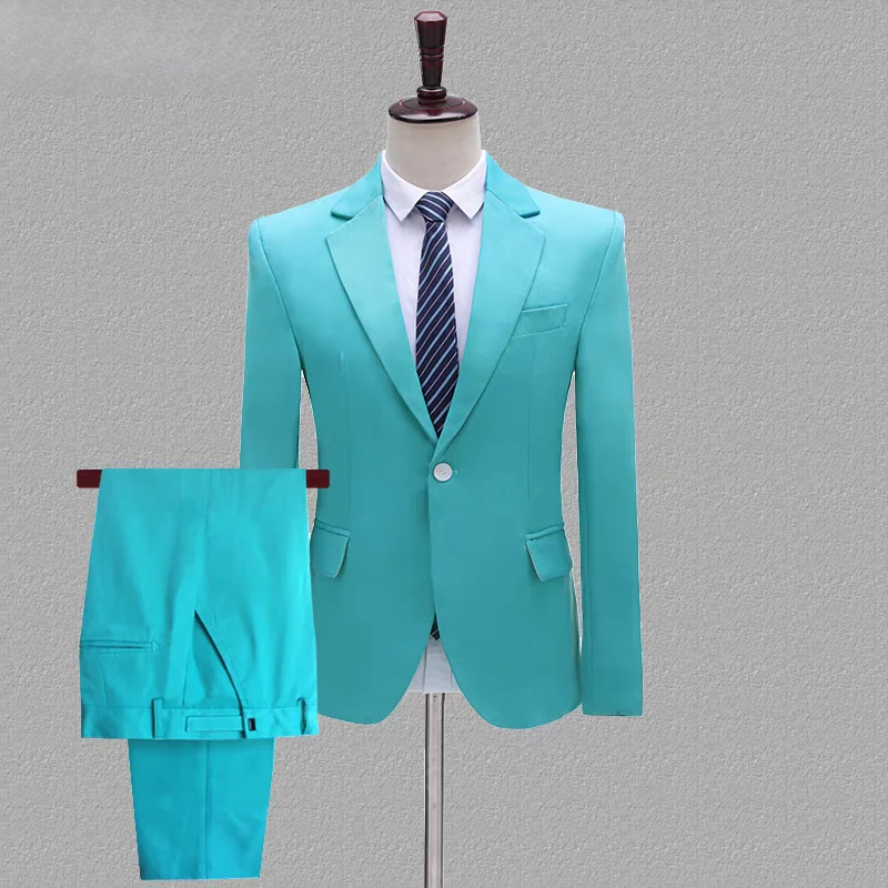 Multi Colored Slim Fitting Suit Set Host Male Singer Choir Performance Clothing Dance Stage Costume Wedding Emcee Guest Clothes