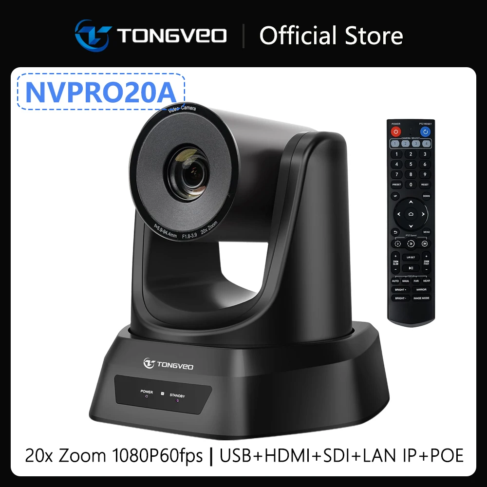 

20X Zoom HDMI PTZ Conference Camera IP Live Streaming SDI USB 1080P 60fps PoE Supports for Church Services Worship Education