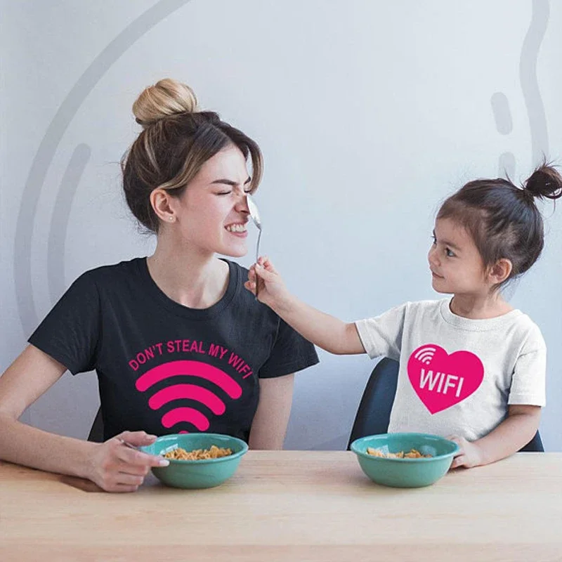 Don't Steal My Wifi T-Shirt Family Matching Outfits Dady Mommy and Baby Short Sleeve Cotton T Shirt Gift