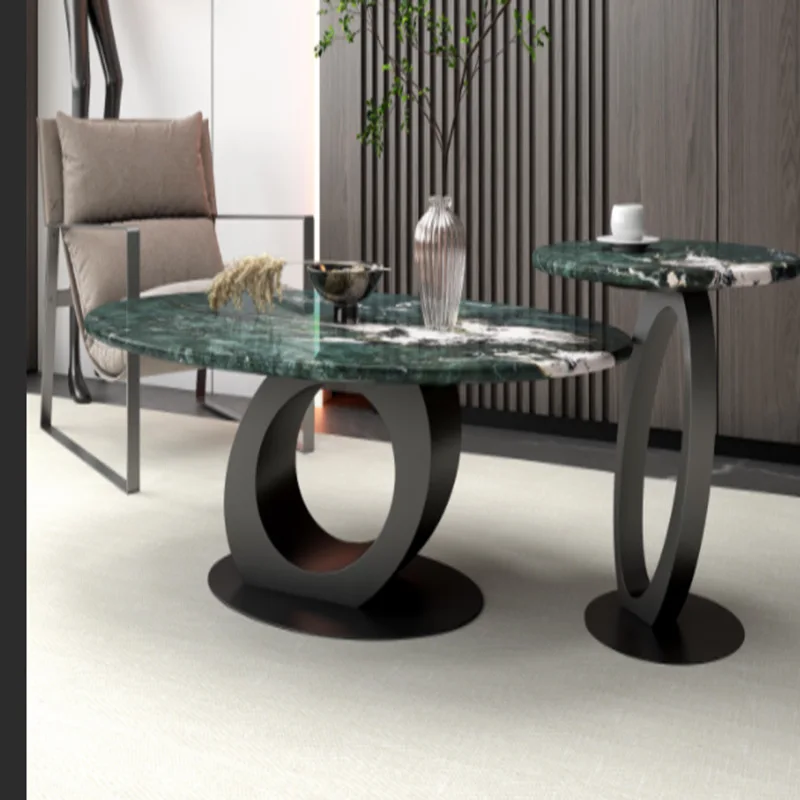 Light luxury and high-end feeling, living room, small home coffee table, side table, base, marble sintered stone small round tab