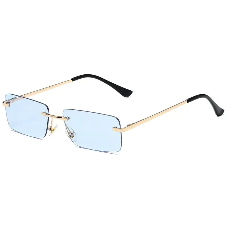 Rimless Square Sunglasses Women Men Small Frame Ocean Lens Spring Hinge UV400 Comfortable Fashion Retangle Sun Glasses Beach