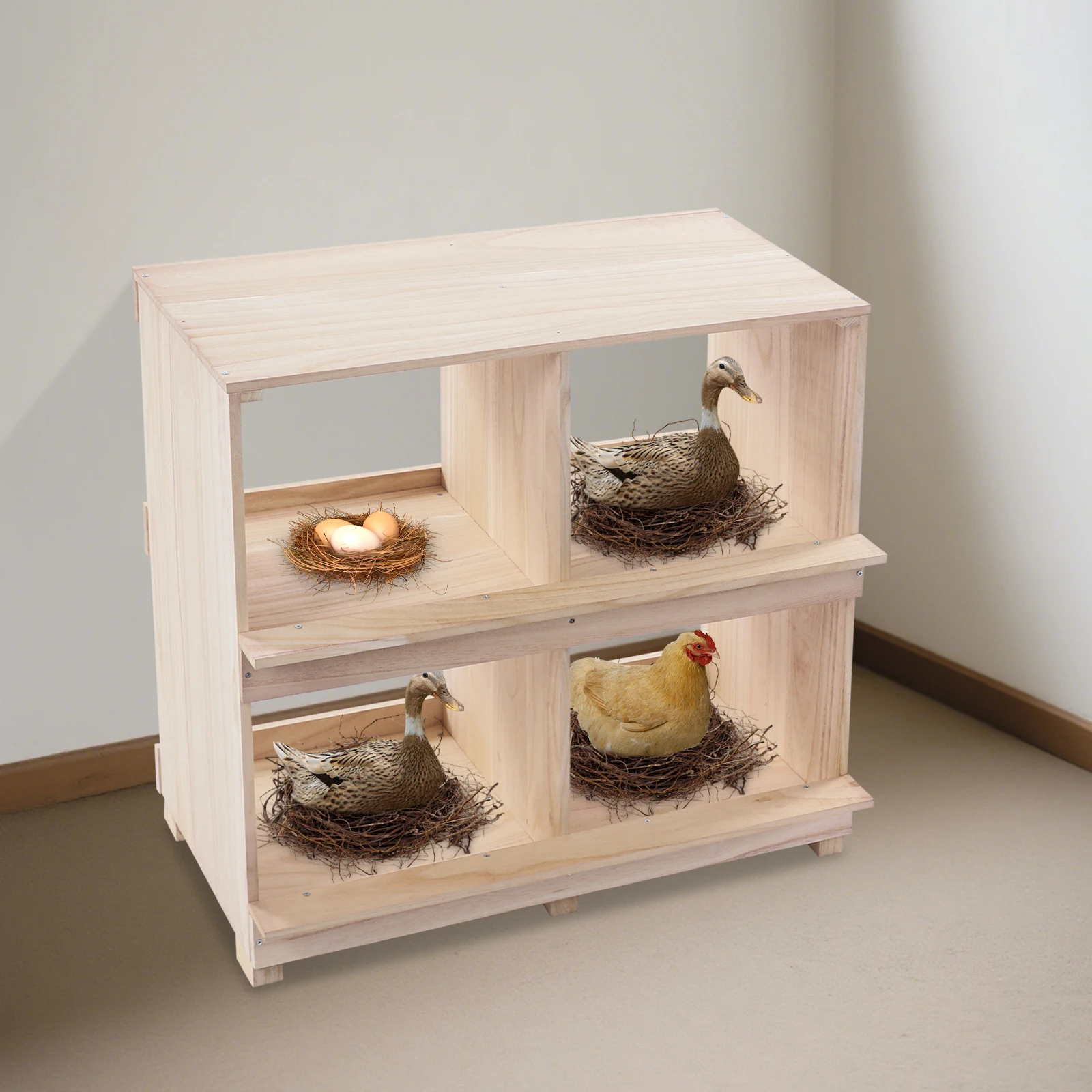 

64.5*36.2*66.3cm Chicken Laying Boxes 4 Hole Nesting Box for Chickens 4 Compartment Wooden Nesting Boxes for Chickens