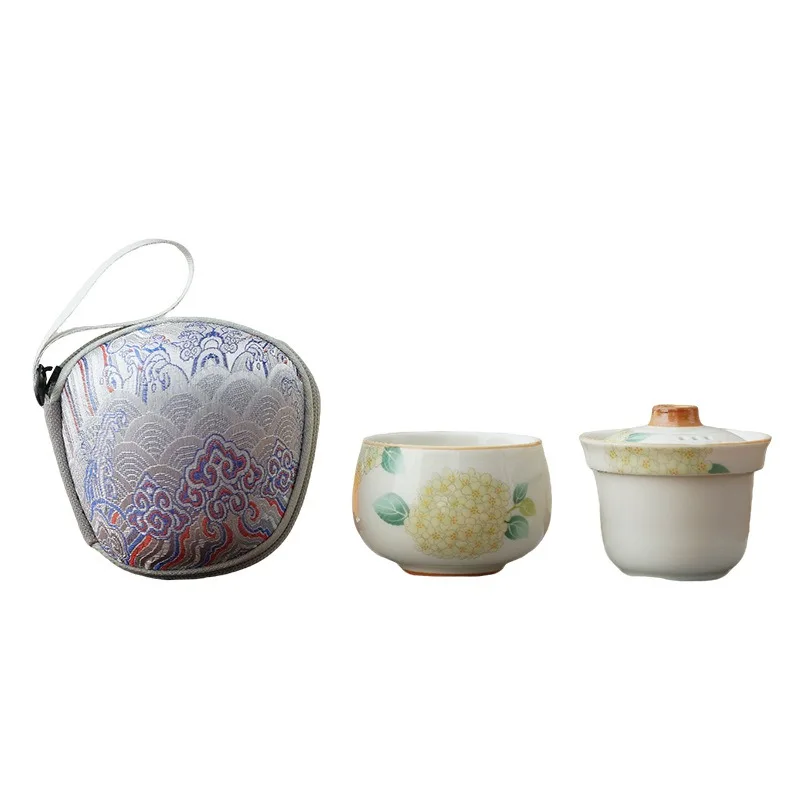 

Cream Wind Ceramics Outdoor Travel Camping Travel Tea Set Portable Tea Cup Drinking Teapot Company Gifts