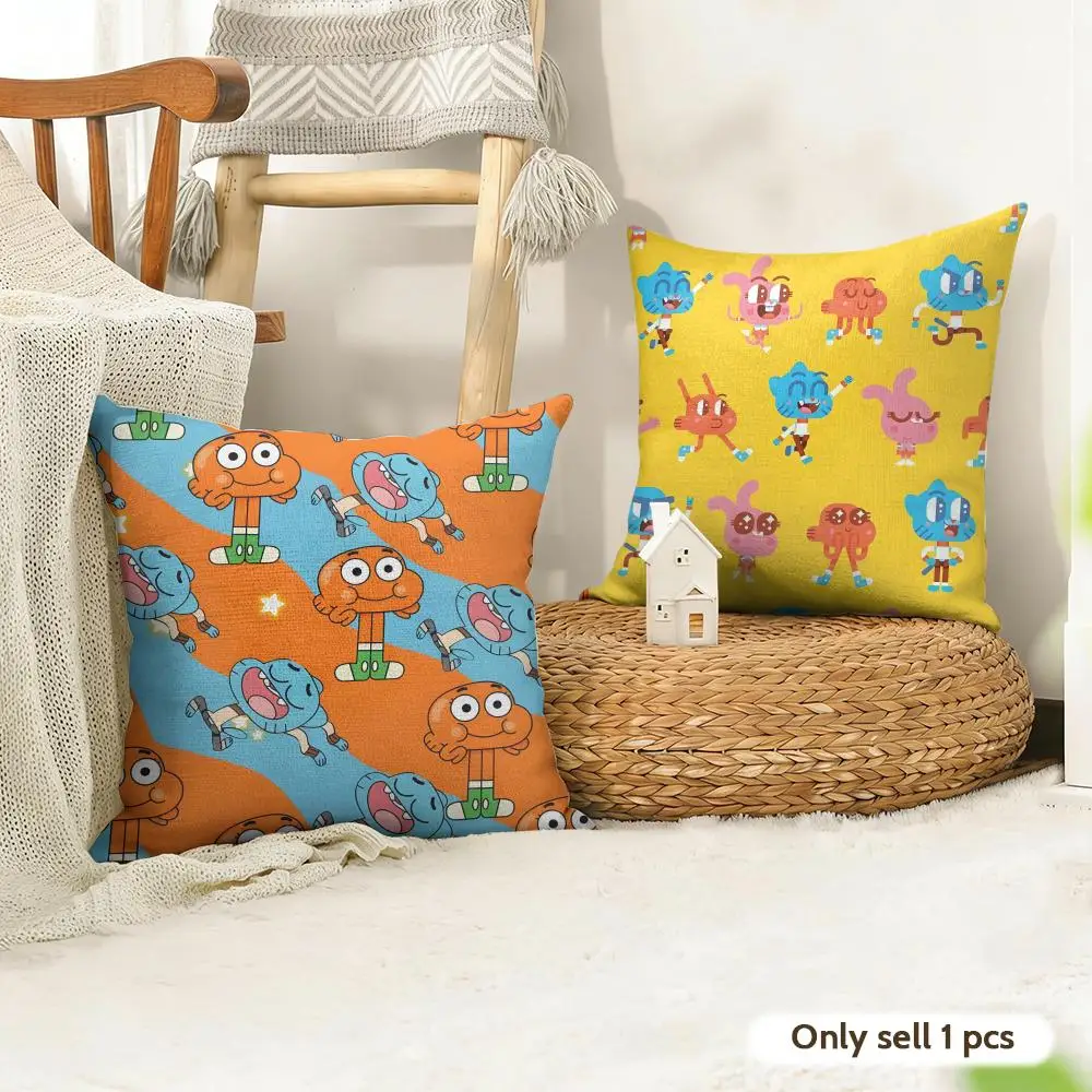 Animation Amazing World G-Gumball Cushion Cover Organic Linen Square Pillow Case Durable Non-Allergenic And Kind To Skin