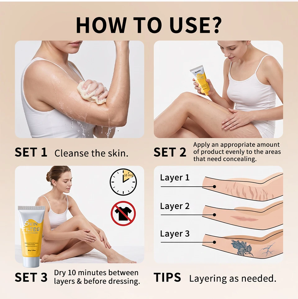 Body Concealer Waterproof Transfer Resistant Long Lasting High Coverage Natural Finish Makeup for Scars Spots Veins Tattoos