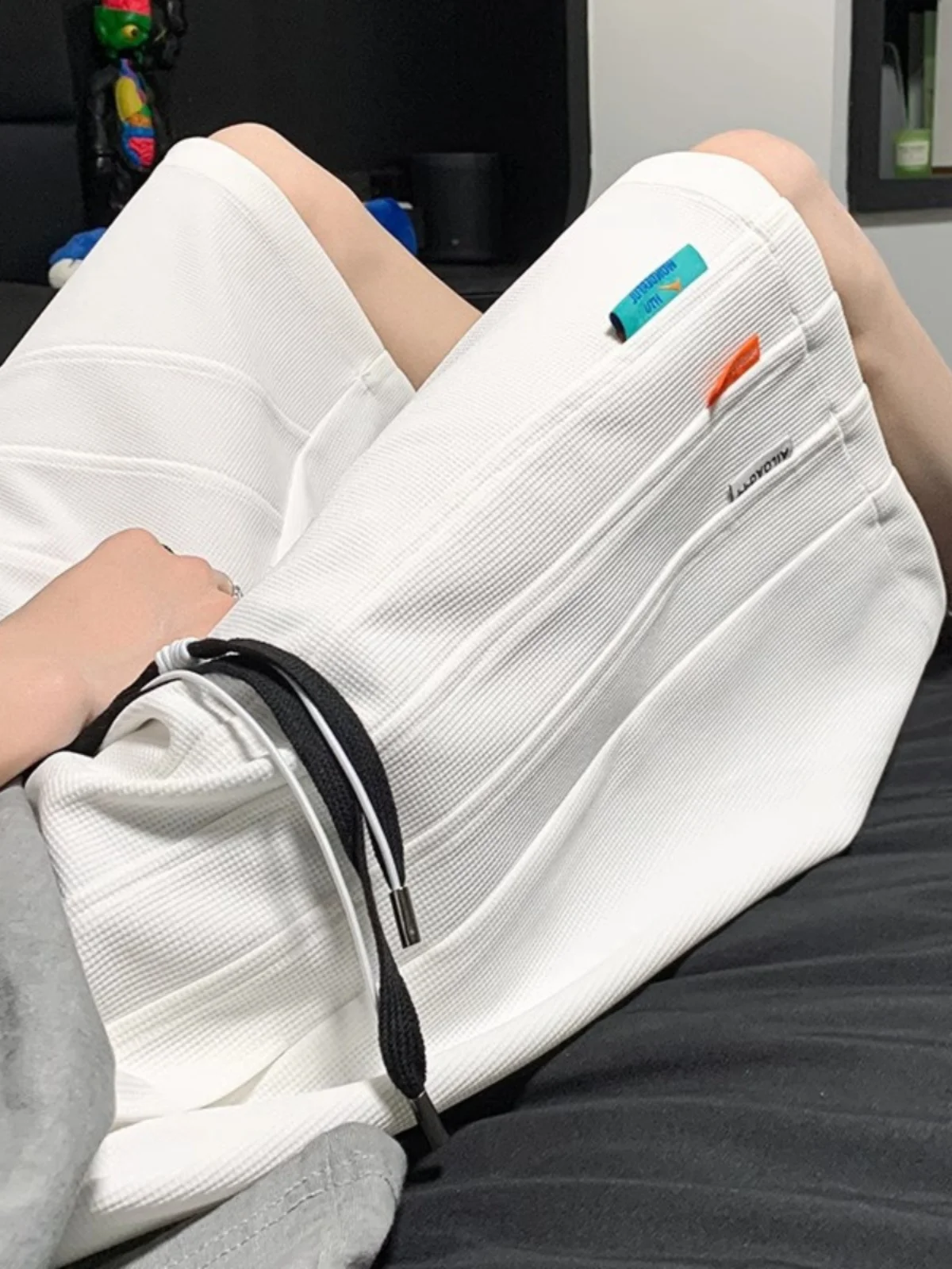 

Летние американские уличные винтажные брюки Wfle Label orts, мужские прямые бейсбольные брюки в стиле хип-хоп, повседневные брюки с пятью точками, полиэфирное волокно