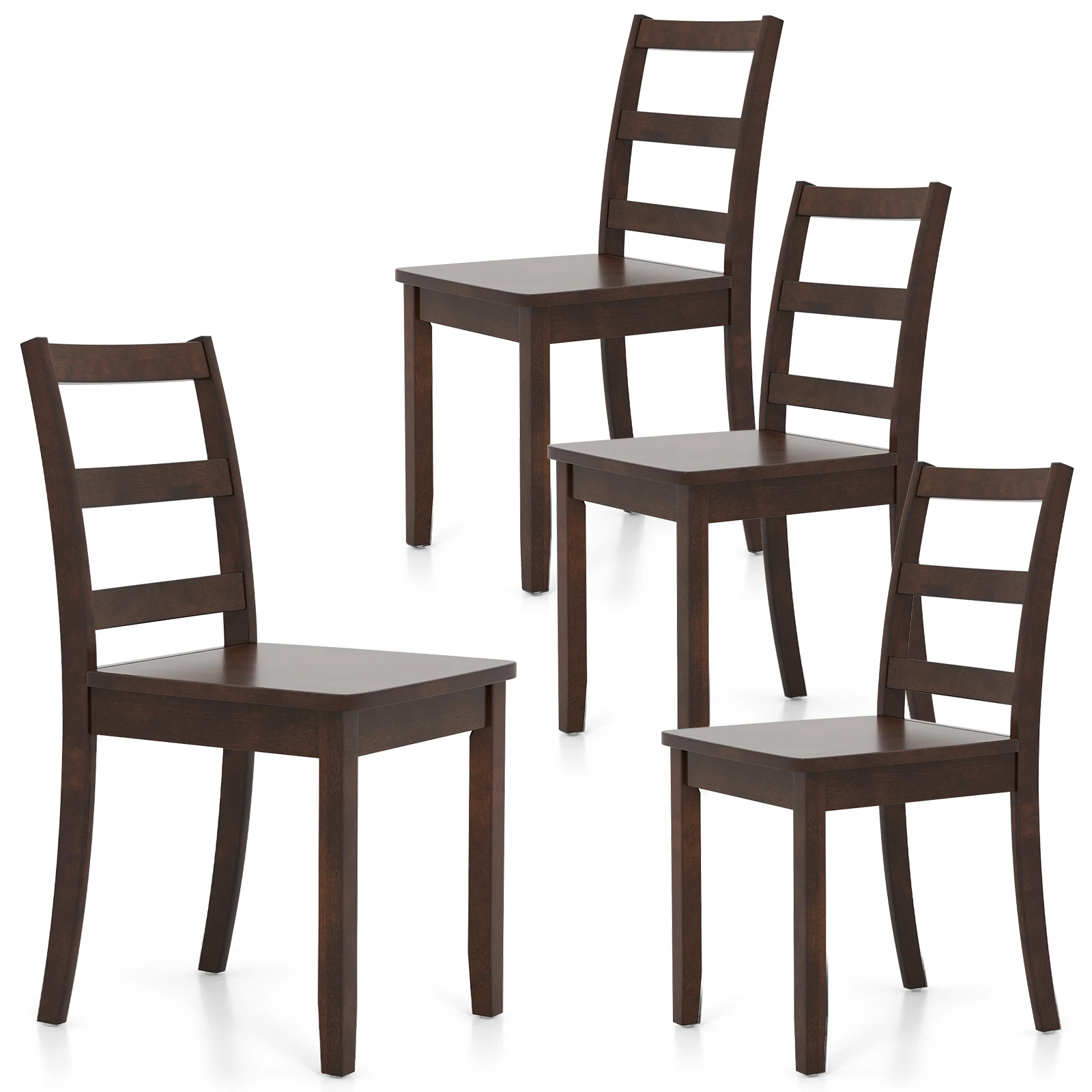 Set of 4 Dining Chairs Ladder Back Armless Side Chair w/ Solid Rubber Wood Legs